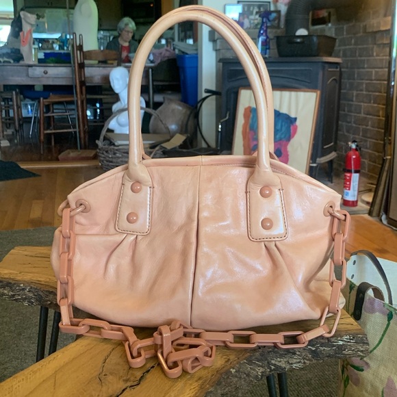 J.CREW NUDE PEACH LEATHER SATCHEL BAG WITH CROSSBODY CHAIN - Picture 1 of 11